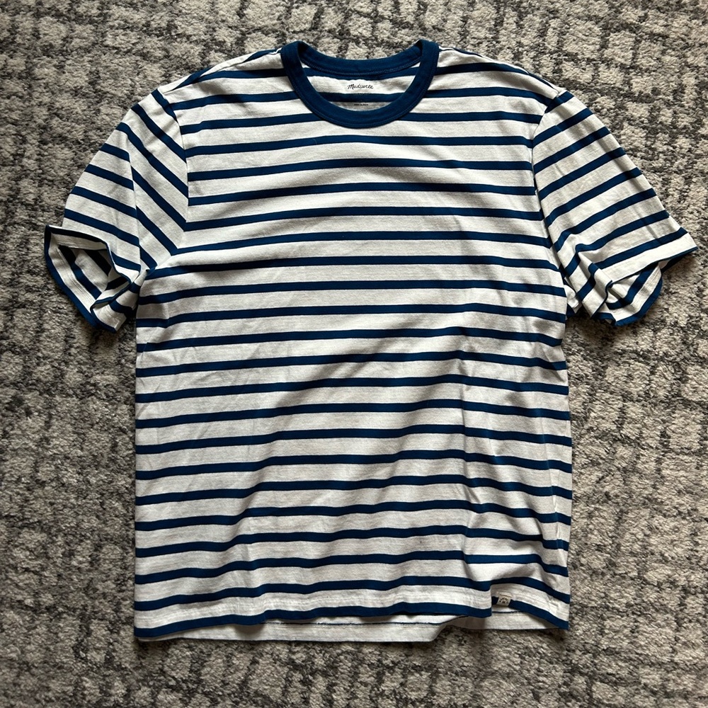 Madewell Men's Striped Blue and White T-Shirt